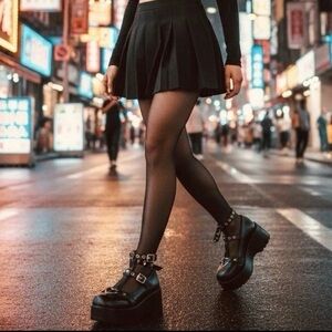 Women's Size 39 US 8 T-Strap Buckle Chunky Platform Gothic Punk Cosplay Shoes